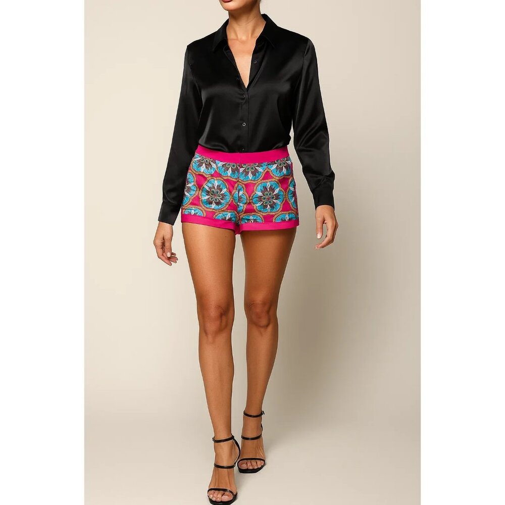 Nicole By Nicole Miller Hot Pink Floral Print Flat Front Shorts Size 10